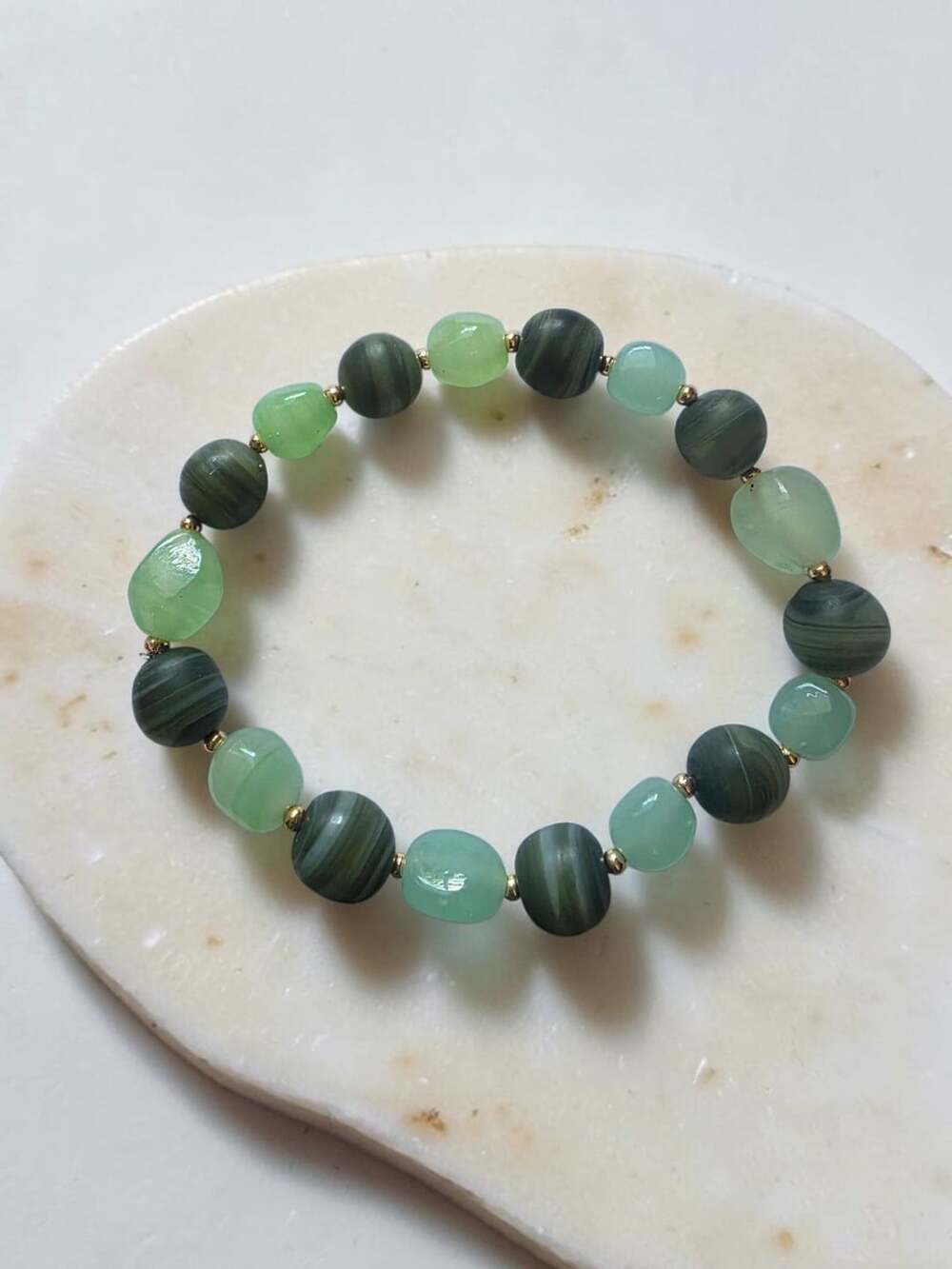 Green Stripe Agate Stretch Bracelet